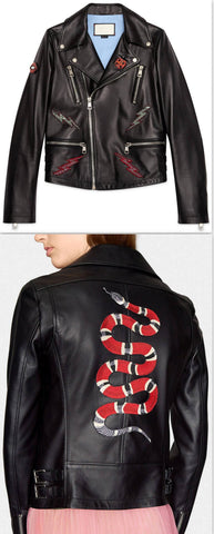 Genuine Leather Jacket with Appliques - DESIGNER INSPIRED FASHIONS