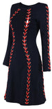 Black Ribbed Lace-Up Stretchy Knee-Length Dress