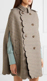 Scalloped Checked Wool-Blend Cape