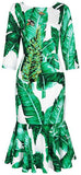 Banana Leaf Embellished Dress with Flared Hem - DESIGNER INSPIRED FASHIONS