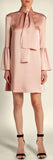 Pleat-Side Tie-Neck Satin Mini Dress, Pink