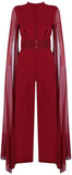 Long-Tulle-Sleeve Jumpsuit, Red