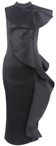 Black Sleeveless Knee-Length Ruffle Dress