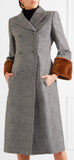 Grey Shearling-Trim Wool-Blend Coat
