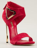 Red Suede Heeled Sandals - DESIGNER INSPIRED FASHIONS