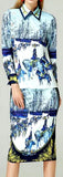 Printed Long-Sleeve Blouse and Skirt Set