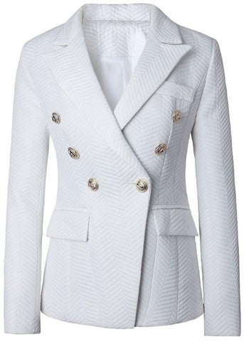 Double-Breasted Jacquard Blazer in White - DESIGNER INSPIRED FASHIONS