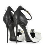 Safety Pin Leather Sandals in Black & White - DESIGNER INSPIRED FASHIONS