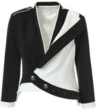 Asymmetric Cropped Jacket in Black & White - DESIGNER INSPIRED FASHIONS