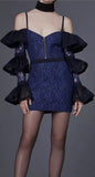 Ruffle Mesh-Trimmed Lace Off-Shoulder Mini Dress