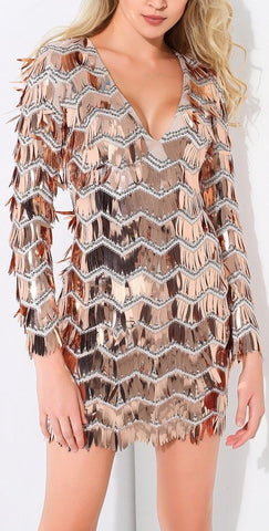 Sequin-Embellished V-Neck Mini Dress
