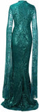 Emerald Green Long-Sleeve Glitter Gown