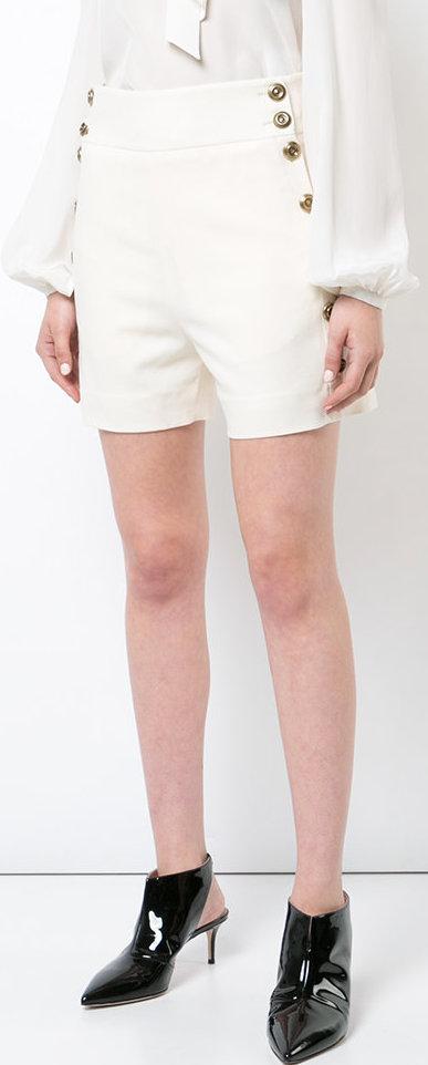Button-Detailed High Rise Shorts, White