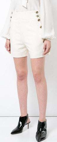 Button-Detailed High Rise Shorts, White