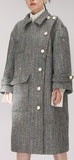 Side-Closure Chevron Pattern Wool Blend Coat