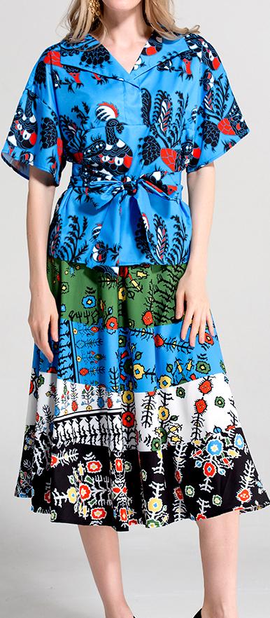 Printed Top and Paneled Printed Skirt Set