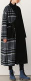 Plaid-Contrast Wool Coat