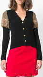 Fringed-Shoulder Cardigan Sweater
