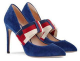 Velvet Pump with Removable Sylvie Bow, Blue