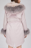 Fox Fur Lined Parka Coat - Pink, White, Blue