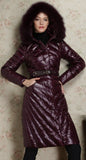 Paneled Puffer Coat with Removable Fur, Burgundy