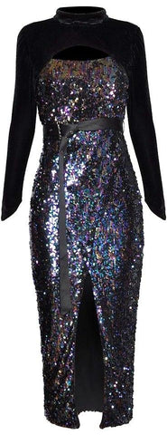 Sequin-Embellished Cut-Out Dress