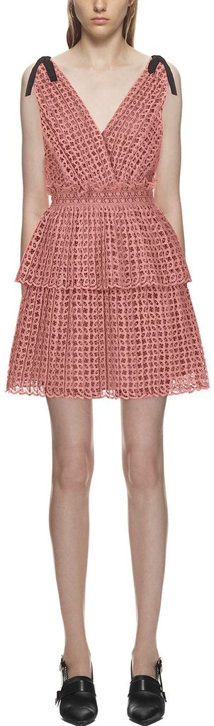 Pink Organza Cutwork Mini Dress