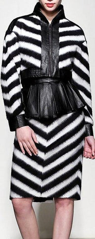 Chevron Crop Jacket and Peplum Skirt Set