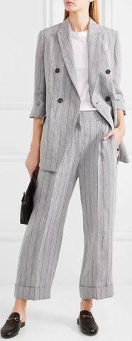 Double-Breasted Pinstriped Linen Blazer and Trouser Set