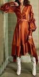 Fluid Satin Keyhole Midi Dress, Orange