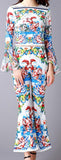 Printed Flared-Sleeve Top and Pant Set