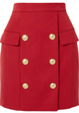Button-Embellished Mini Skirt, Red