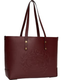 Embossed Crest Small Leather Tote, Burgundy