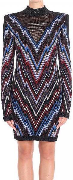 Black Chevron Pattern Mesh Panel Knit Mini Dress