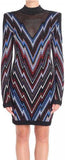 Black Chevron Pattern Mesh Panel Knit Mini Dress