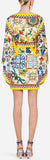 Printed Knee-Length Wide-Sleeve Tunic Dress