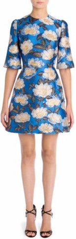 Floral Jacquard Elbow Sleeve Dress