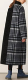 Plaid-Contrast Wool Coat