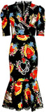 Sacred Heart Print Lace Trim Midi Dress