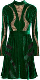 Long-Sleeve Lace-Inset Velvet Cocktail Dress, Green