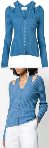 Cut-Out Ribbed Cardigan, Blue