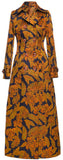 Leaf-Print Long Trench Coat