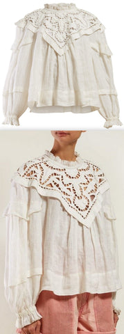 'Geoffrey' Linen Peasant Top, White | DESIGNER INSPIRED FASHIONS