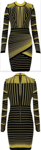 Long-Sleeve Striped Stretch Mini Dress