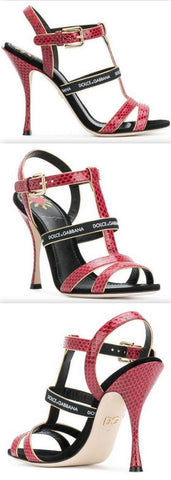 Keira T-bar Heeled Sandals, Red and Black