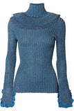 Ruffled Metallic Ribbed-Knit Turtleneck Sweater