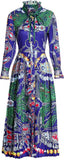 Printed Ruffle-Trim Midi Dress