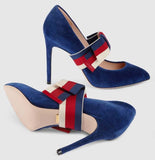Velvet Pump with Removable Sylvie Bow, Blue