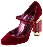 Velvet Mary Jane Pumps with Jewel Heel - Red or Green