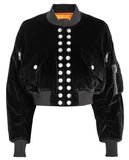 Black Velvet Multi Snap Crop Bomber Jacket